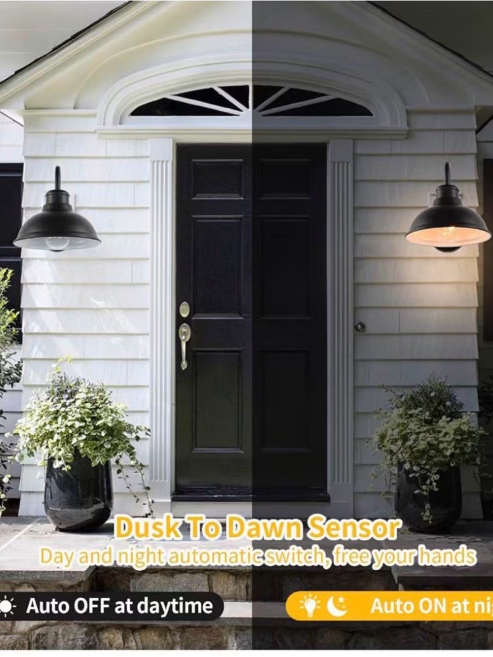 Outdoor Wall Light Dusk-to-Dawn Sensor Gooseneck midnight black